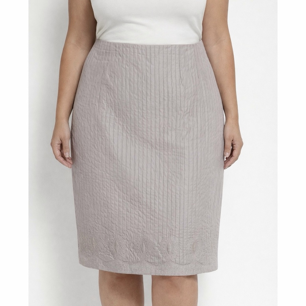 Max Mara Vintage Silk Quilted Pencil Skirt Taupe Size 14